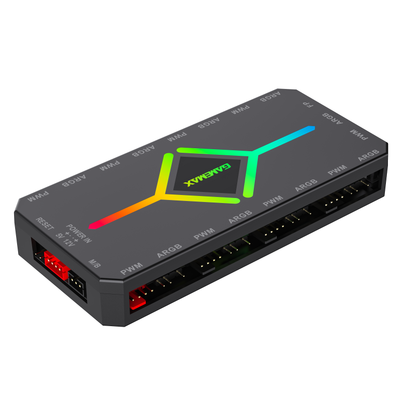 GameMax V4 ARGB PWM 9-Port Fan HUB - Black GameMax V4 ARGB PWM 9-Port Fan HUB - Black